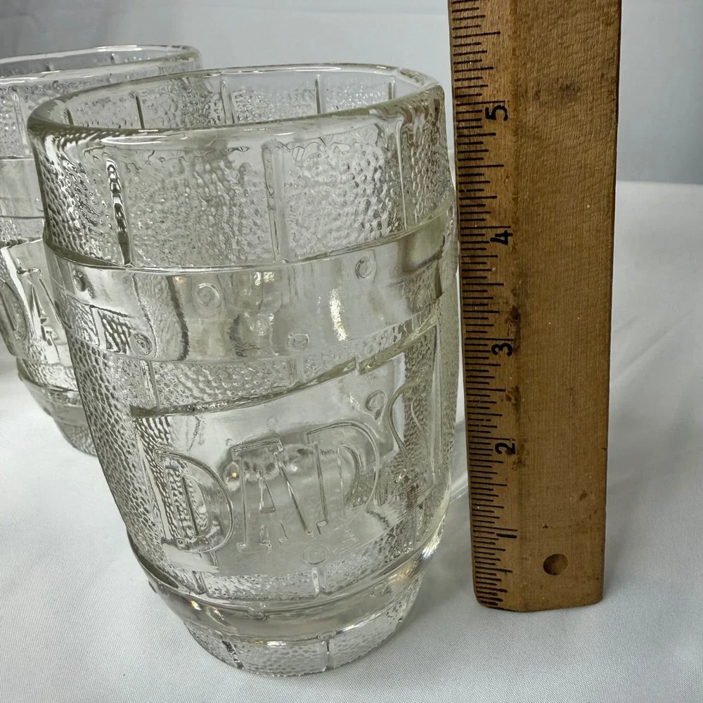 Vintage Dads Root Beer Glass Mugs Set of 4 Barrel Style Textured Heavy Glass 5in